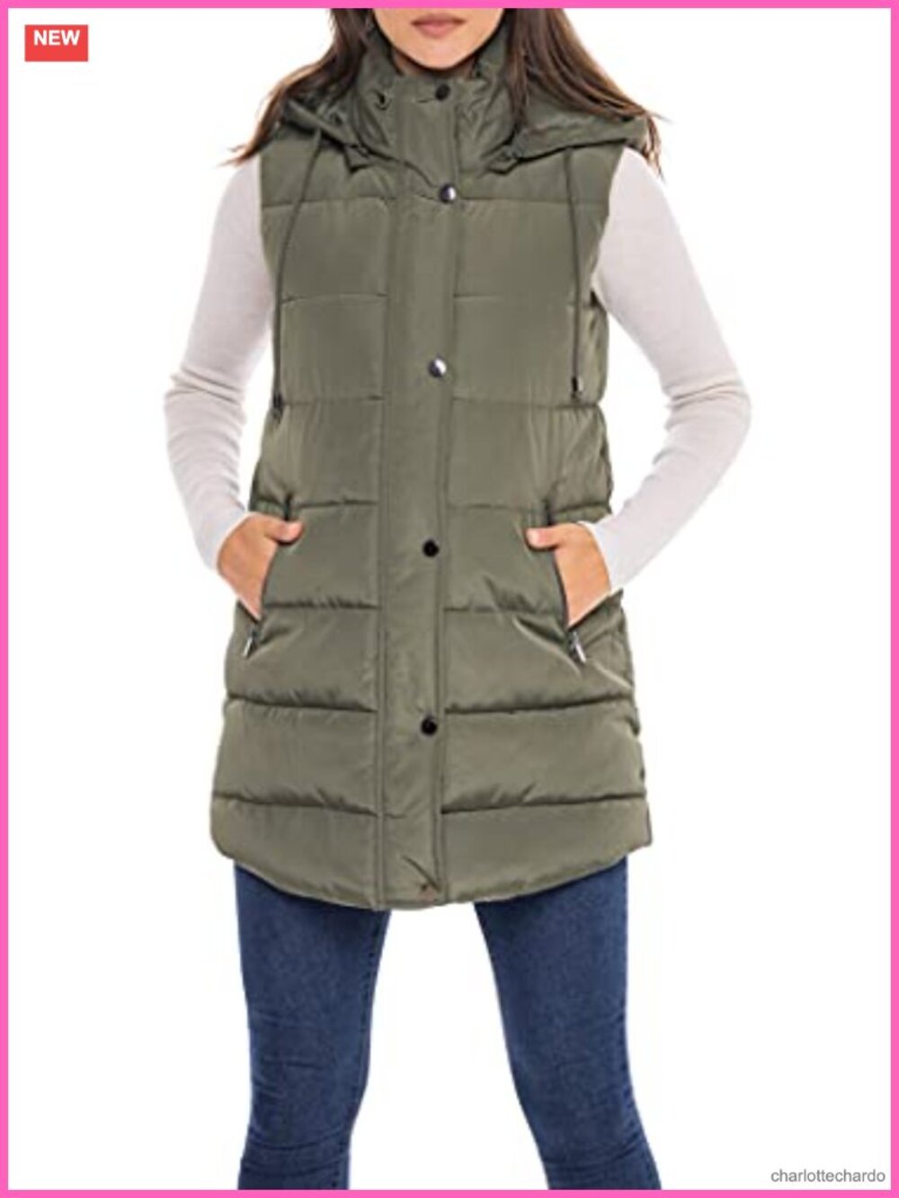 Women's Long Quilted Puffer Vest Faux Down Hooded Zip Up Fall Winter